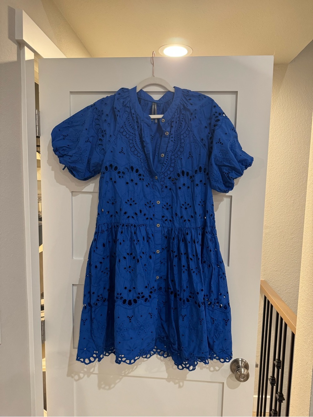 Anthropologie Eyelet Button-Front Dress in Royal Blue Size M
